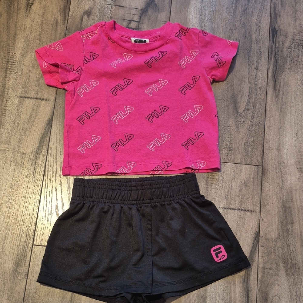 🍀5/30🍀Fila Pink Graphic Tee and Black Shorts Set